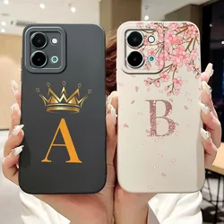 For Vivo Y28 4G V2352 Case Fashion Initial Letters Crown Soft Silicone Matte TPU Cover For Vivo Y28 4G Y 28 2024 Shockproof Capa