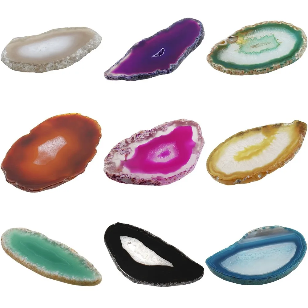 TUMBEELLUWA 1Lot (10Pc) Irregular Polished Agate Light Table Slices Crystal Geode Stones Home Decoration Jewelry Making