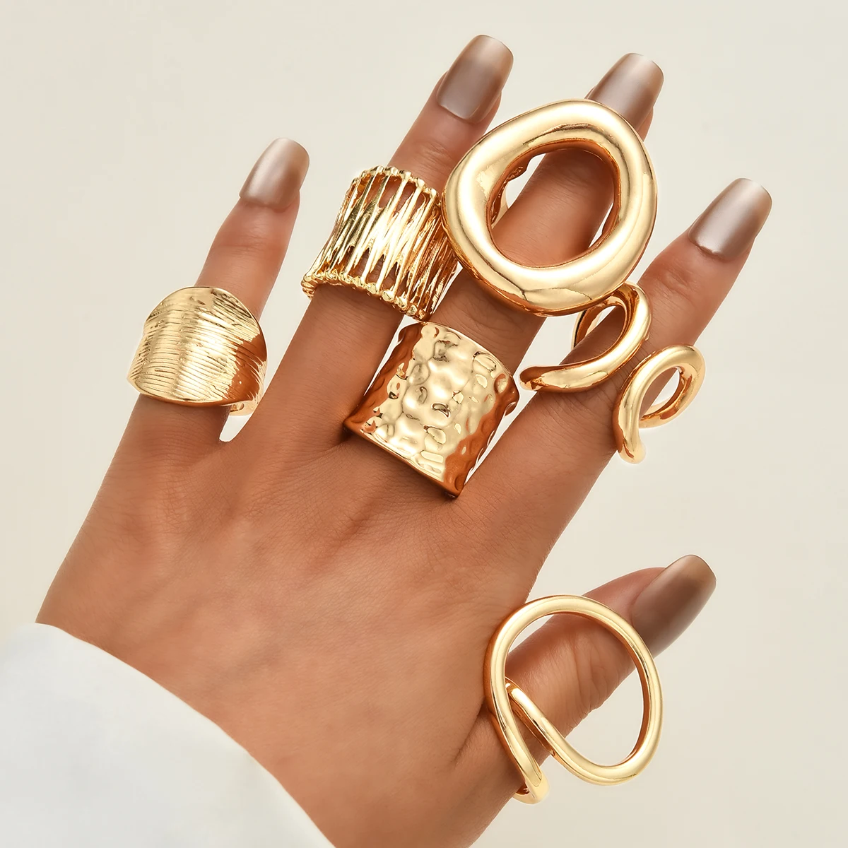 5/6 قطعة خطوط ناعمة غير منتظمة خواتم للنساء ريترو هندسية الشرير مبالغ فيها الذهب اللون خواتم مجموعة موضة هدايا مجوهرات الحفلات #1