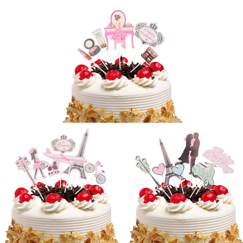 

Perfume Cake Toppers Eiffel Tower Kiss Lipstick Paris Topper Cake Flags Kids Girls Birthday Wedding Bride Party Baking DIY New