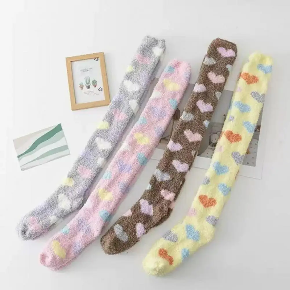 

Женские длинные носки-тапочки, мягкие пушистые гольфы, красочные теплые толстые носки до бедра для дома, домашней одежды, спальни, сна