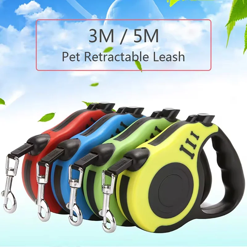 Automatisch einziehbare Hundeleine, 3 m/5 m, aus Nylon, für kleine und mittelgroße Hunde, Katzen und Welpen, ideal für Ausflüge, Spaziergänge und Wanderungen im Freien. – Detail 1
