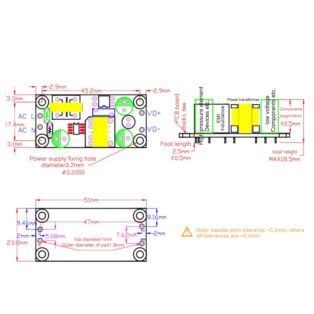 Precision AC-DC Buck Converter 220V to 3.3V 5V 9V 12V 15V 24V Switching Power Supply Module for Electronic Devices