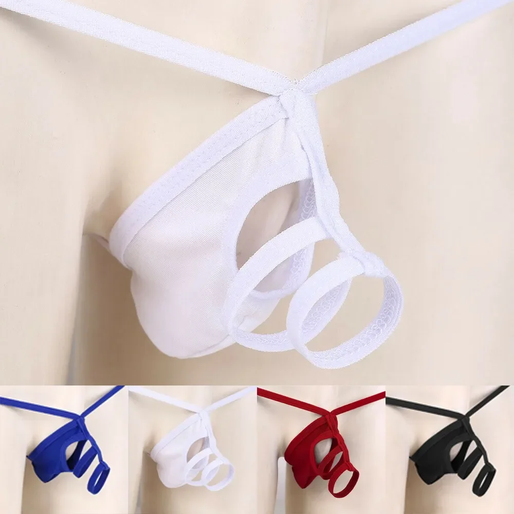 Full Hole Men G-String Thongs เซ็กซี่เปิดกางเกง Crotch T-Back ตลกชุดชั้นในสําหรับเกย์ Crotchless Underpants แหวน Cock กางเกง