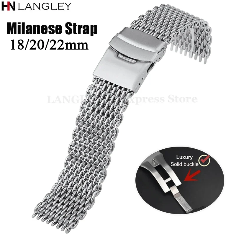 Bracelets de montre en acier inoxydable solide, maille 18mm 20mm 22mm, pour plongée Seiko, Bracelet réglable en métal pour montre Huawei Gt4/Gt3/2, Bracelet