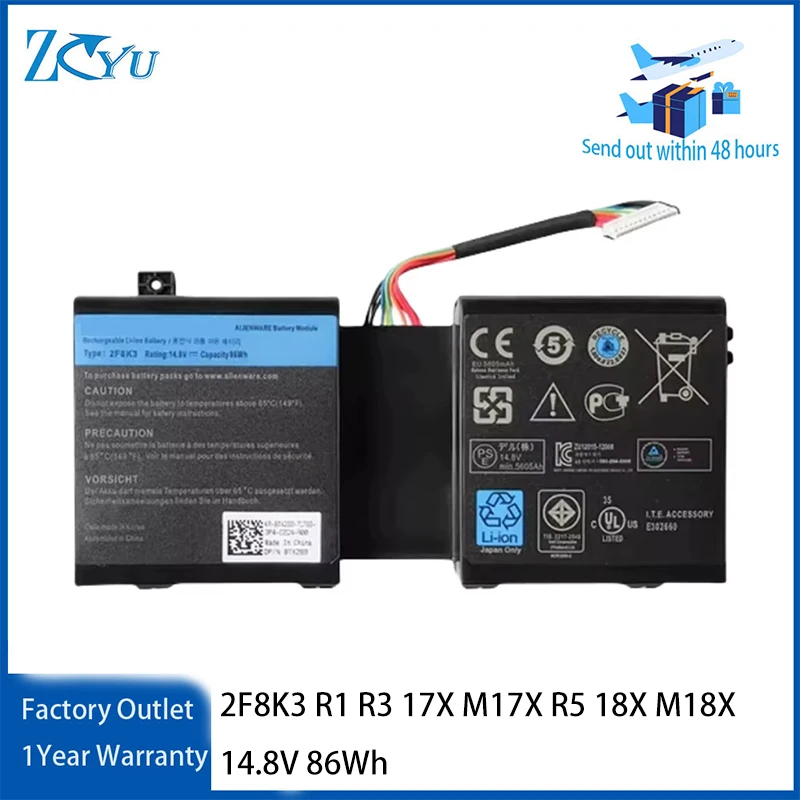 2F8K3 for Dell Alienware 17 R1 R3 17X M17X R5 18X M18X Series New 14.8V 86Wh