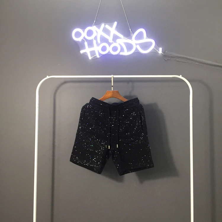 

2023 New Summer Artistic Hong Kong Style Korean Version Full Body Glitter Elastic Five-Point Pants Men's Women's Shorts