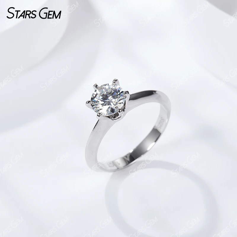 S925 Silver Round Brilliant Cut 0.5-3.0ct D VVS1 Moissanite Ring Solitaire Engagement Ring Fine Jewelry