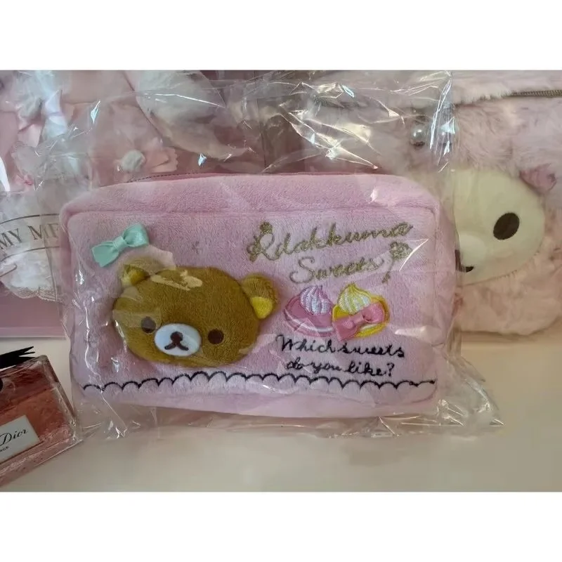 New Sanx Rilakkuma Vintage Sweets Series Plush Pencil Case Soft Pink Cute Zipper Stationery Storage Pouch For Daily Use view 3