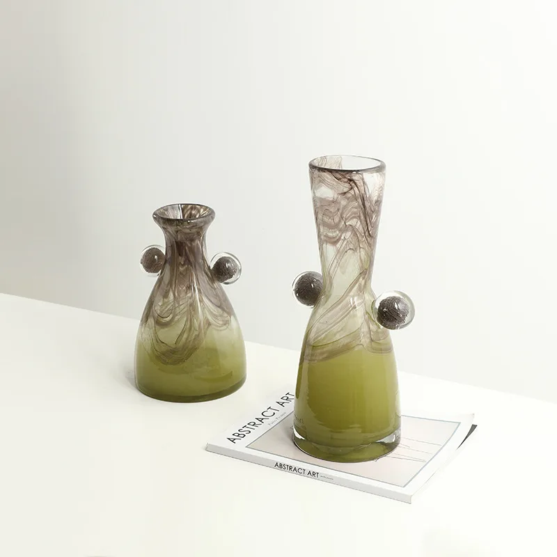 Double bead color matching flowing glass vase villa living room coffee table dining table advanced flower device ornament