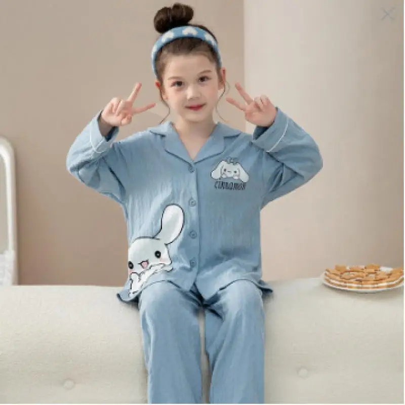 Sanrios Cartoon Pure Cotton Pajamas Girl Long Sleeves Child Spring Autumn Parent-Child Mother and Daughter Lounge Clothes Suit