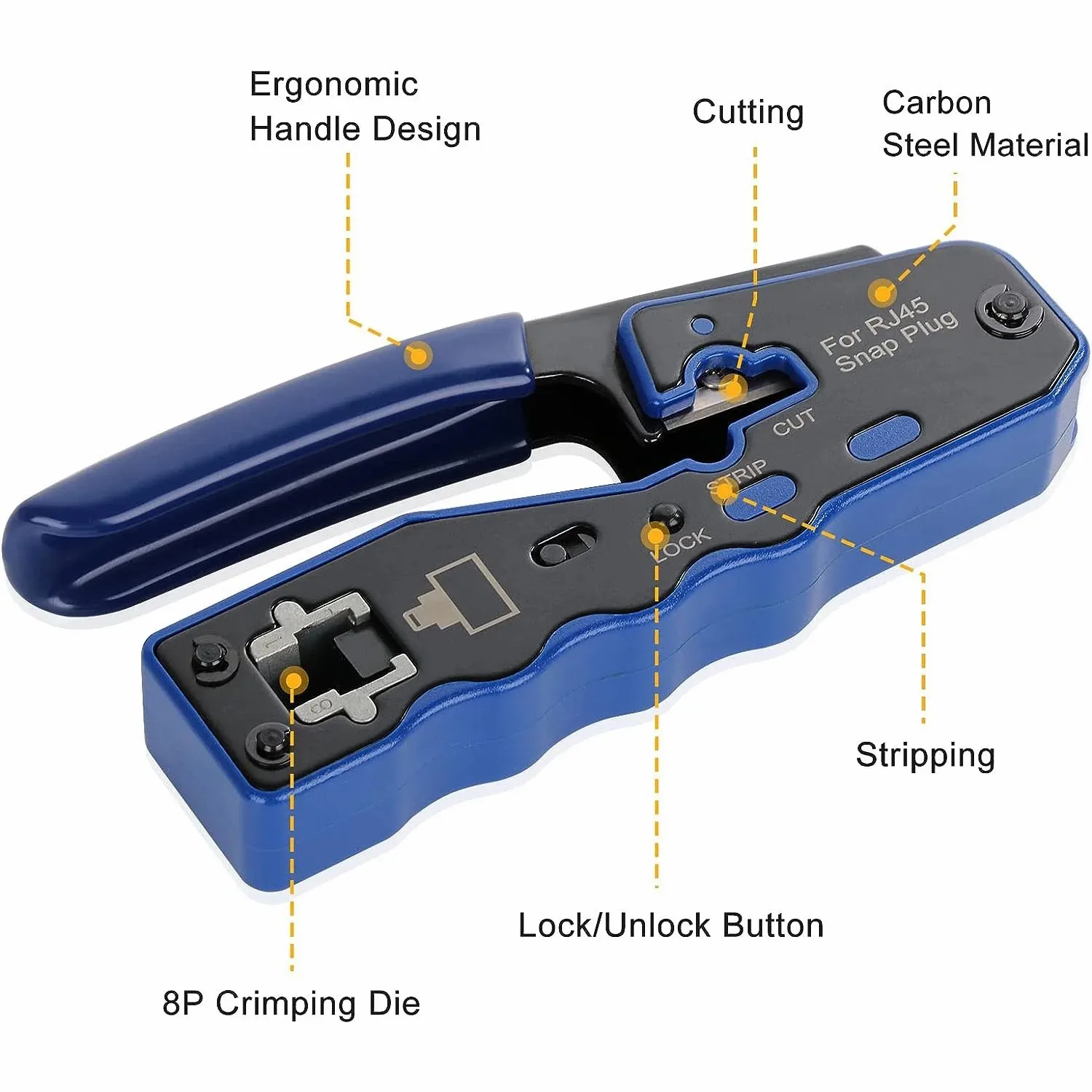 WoeoW RJ45 Crimp Tool Kit Pass Through Ethernet Crimper and Tester for Cat5e Cat6 Cat6a 8P8C Modular Connectors