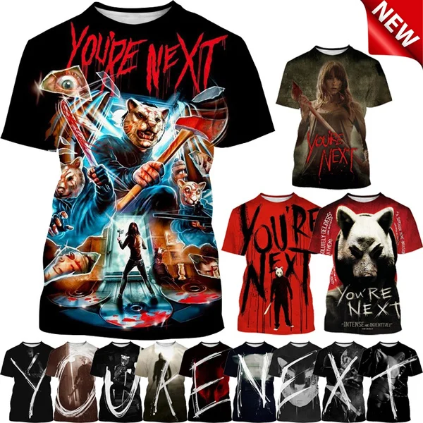 

You're Next 3D Printed Short Sleeve Men's T-Shirt Casual Harajuku Style Street Horror Movie Design Breathable Top Short Sleeve