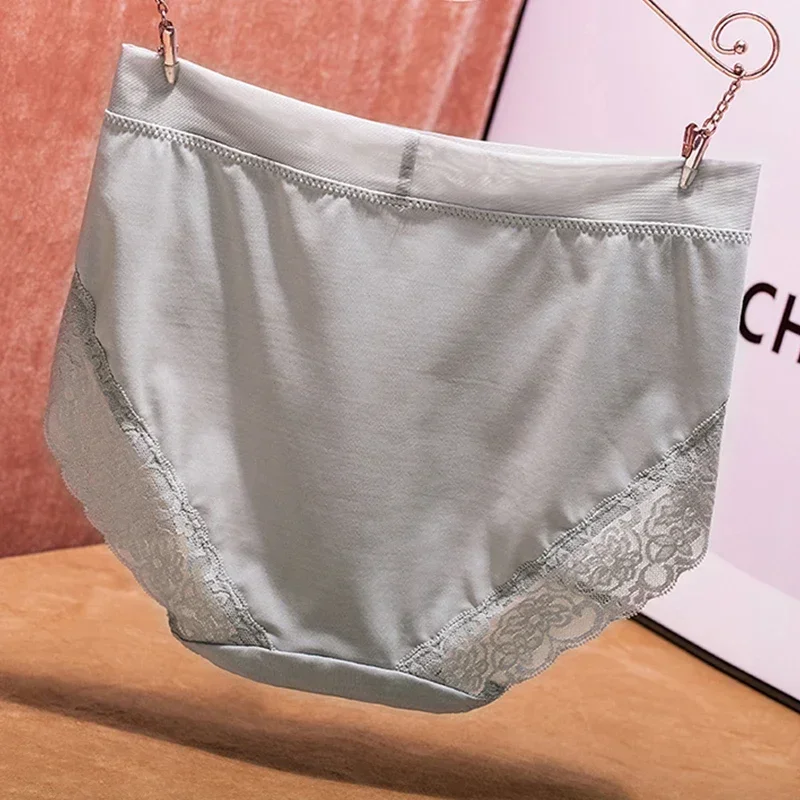 2023 Newest High Waist Lace Plus Size Panties Women Milk Silk Big Size Briefs Intimates Female Underwear Black Pink