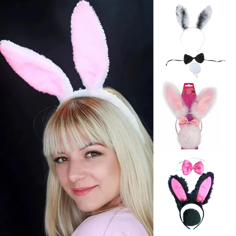 Oreille lapin en peluche bandeau Sexy bandeau queue accessoires fête Costume dame casque