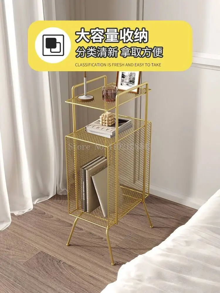 width 23cm Narrow Iron Bedside Table Newspaper Book Magazine Storage Rack Nightstands for Bedroom Sofa Side Table Floor Shelf