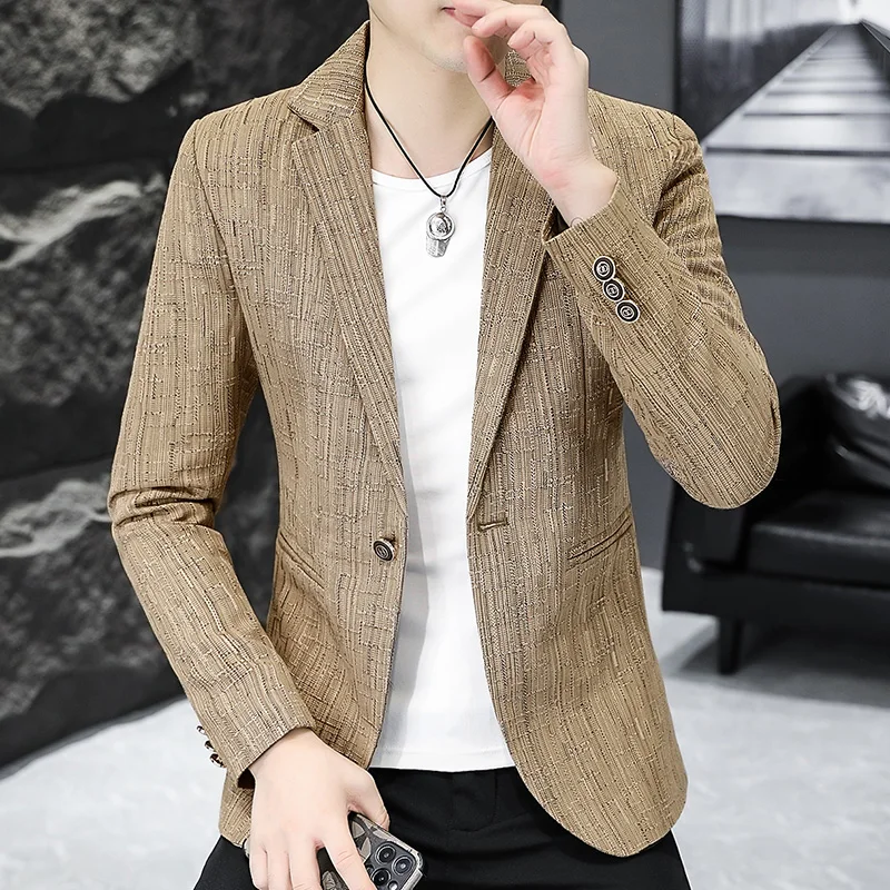 

2024 Spring Slim Fit Business Suit Jackets Men Long Sleeved Casual Blazers One Button Streetwear Social Wedding Dress Coats 4xl
