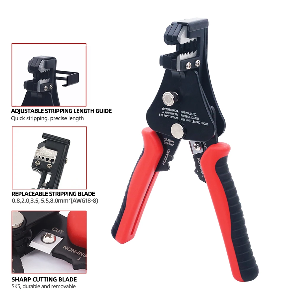 

U50 Multifunctional Wire Stripper Stripping Range 0.8-8mm AWG18-8 Thread Trimmer & Terminals Crimping Pliers Electrician Tools