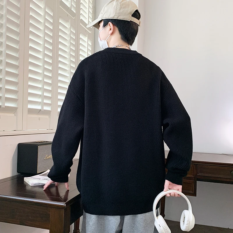 New Men O-Neck Solid Color Sweater with FreeFire High Quality Fashion Casual Korean Men Sweater Loose Long Sleeve Men Pullovers