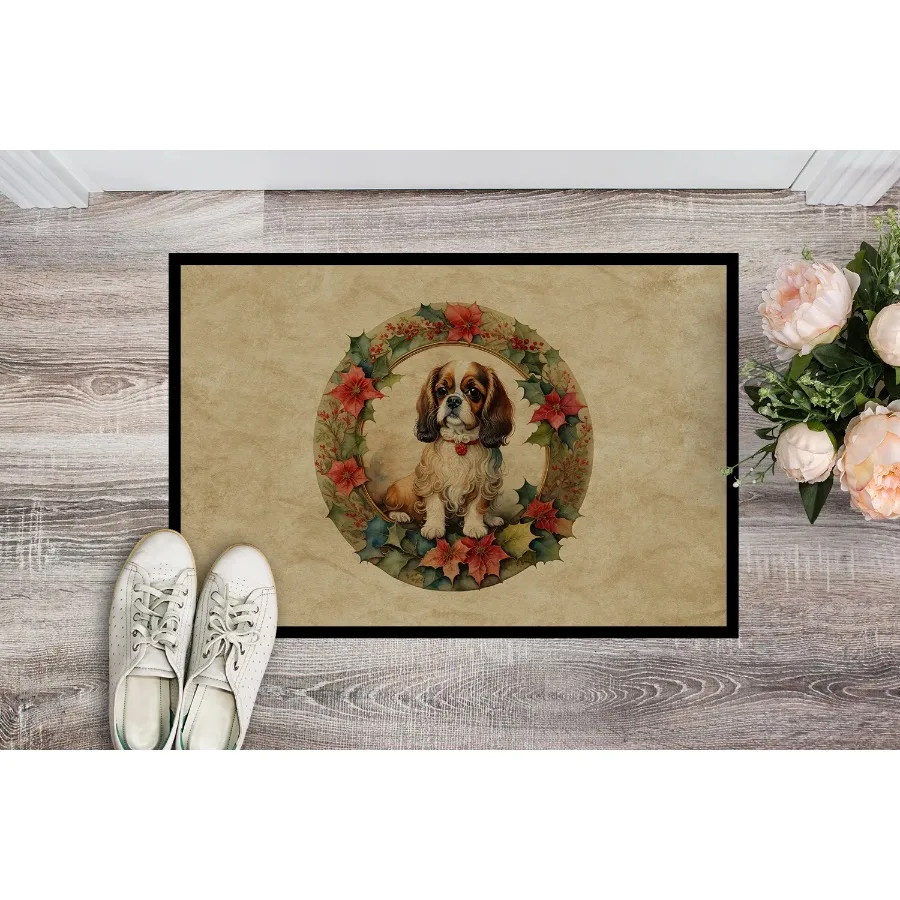 NEW English Toy Spaniel Christmas Flowers Doormat Front Door Mat Indoor Outdoor Rugs for Entryway Non Slip Washable Low Pile 18