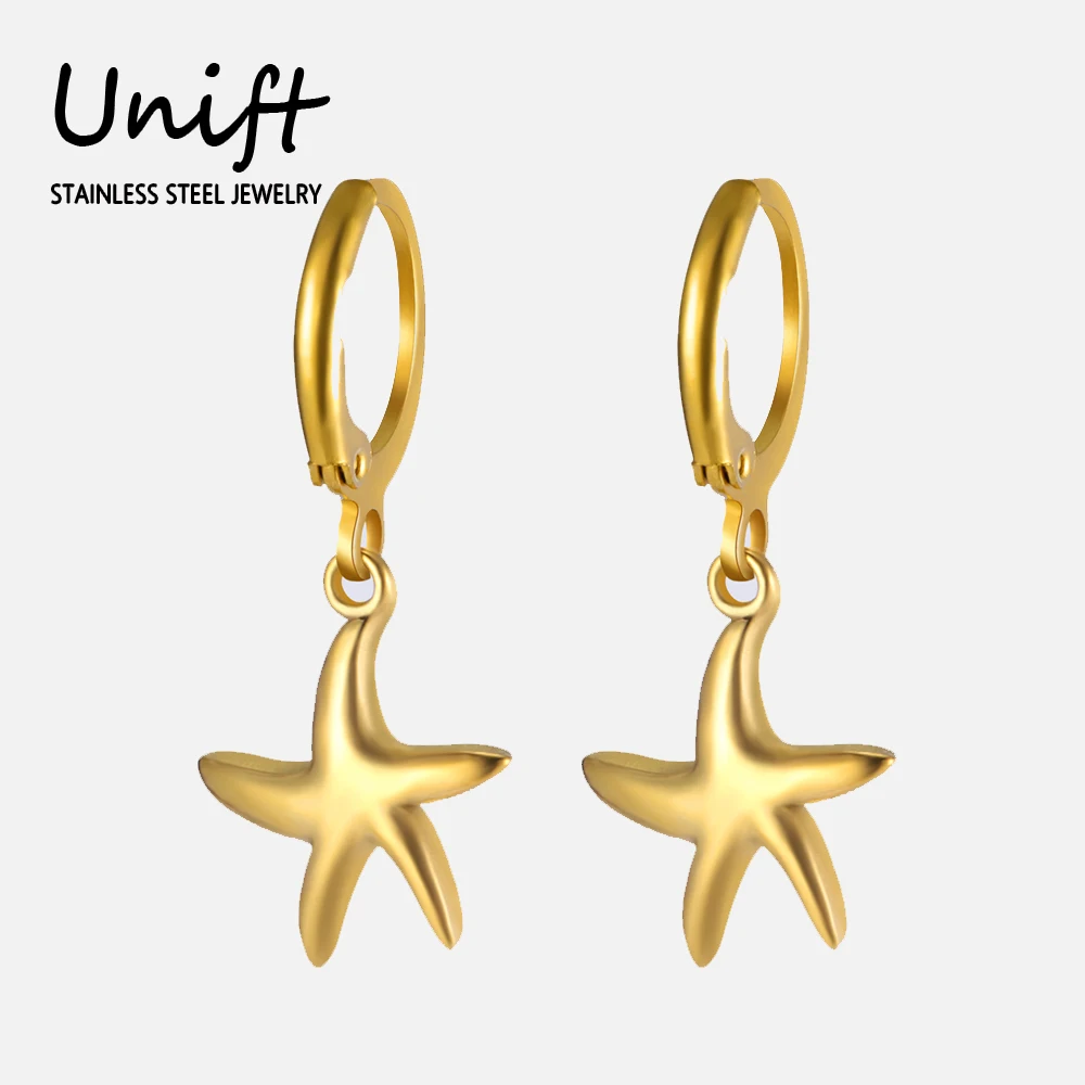 

Unift Starfish Earrings Gold Plated Seashell Summer Sea Star Dangle Earrings Beach Chic Women Gift Ocean Jewelry Kpop Hoops