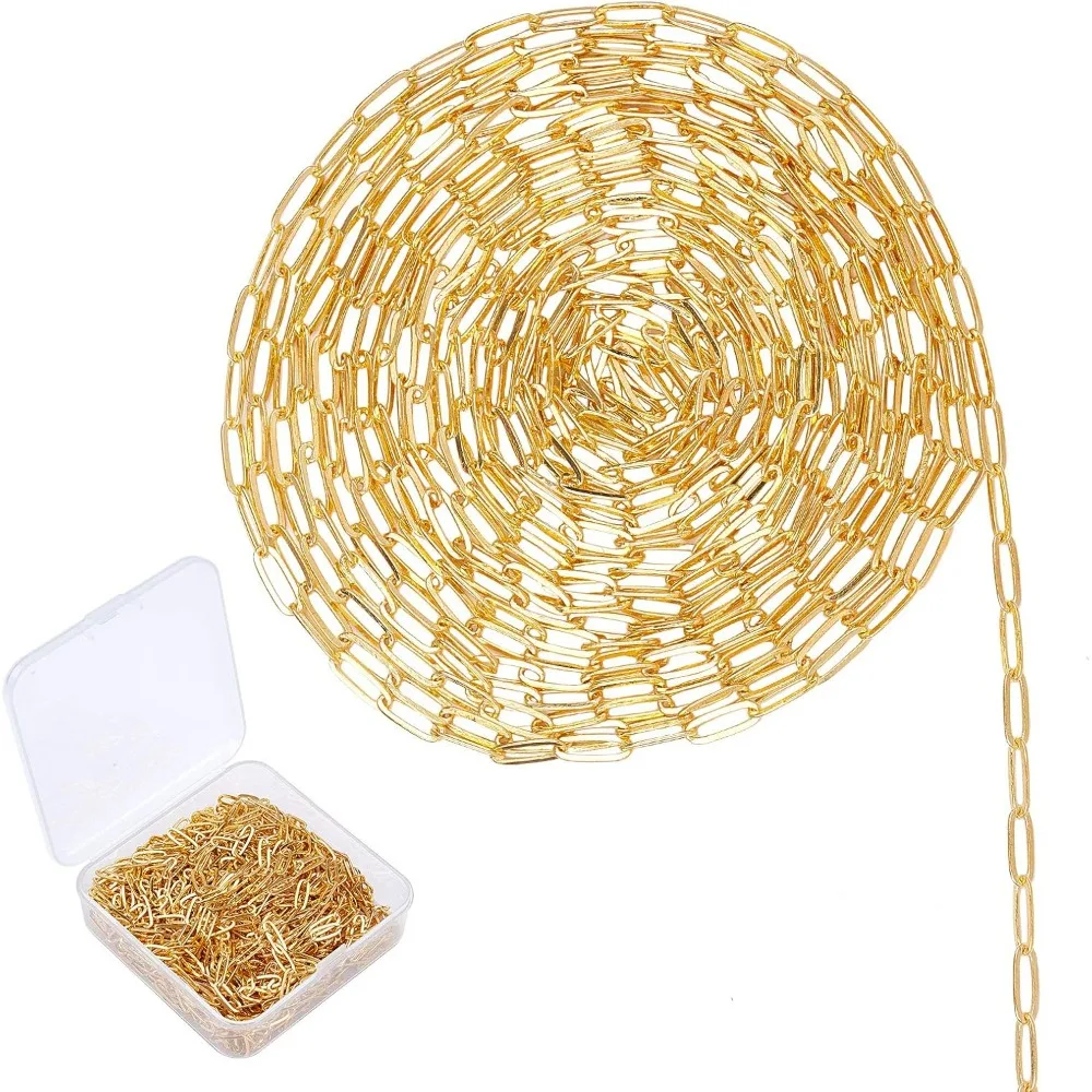 

32-футовые золотые скрепки-цепочки, катушка, объемное ожерелье, длина 7,6 мм, ширина 2,6 мм для женщин, ювелирные изделия, ожерелье, браслет, комплект с подвеской