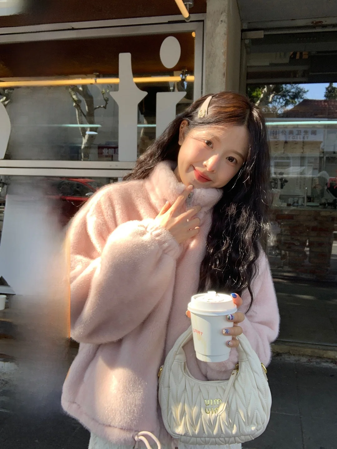 

Korean Sle Furry Jaet Women's Stand Collar Long Sve Warm Outerwear Casual Daily Wear Polyester Fiber Zipper Closure