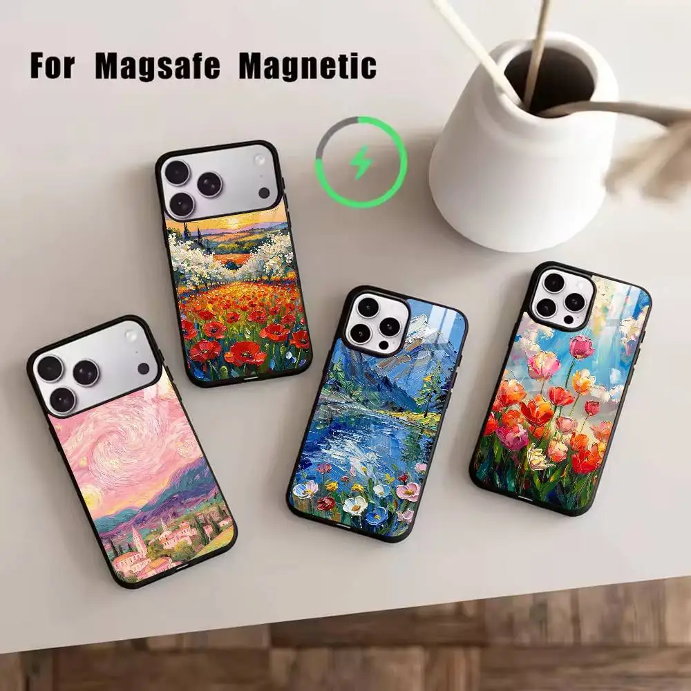

Van Gogh Monet Oil Painting Phone Case For iPhone17,16,15,14,13,12,11 Plus,Pro Magnetic For Magsafe Wireless Charging