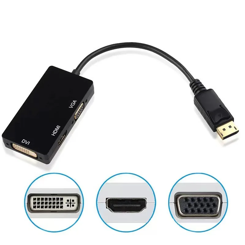 3IN1 Displayport DP TO HDTV HDMI DVI VGA Adapter1080P Display Port Converter Connector cable For Projector TV Computer Laptop PC