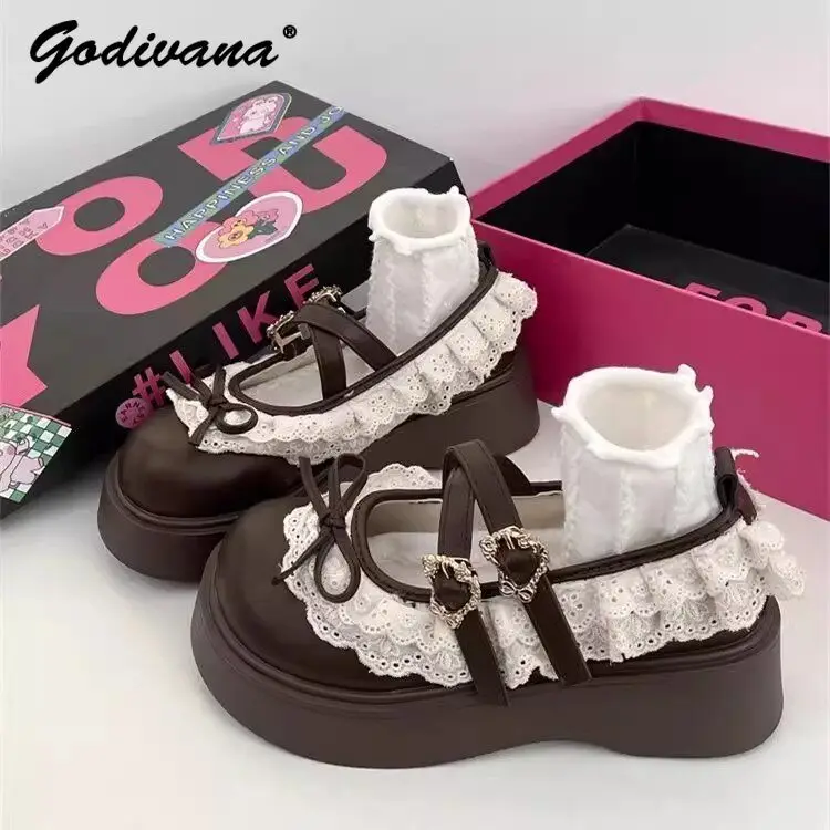 Little Girls Sweet Bowknot Chunky Sole Jk Leather Shoes 2026 Summer New Childrens Fashion Japanese Round Toe Vintage Mary Janes