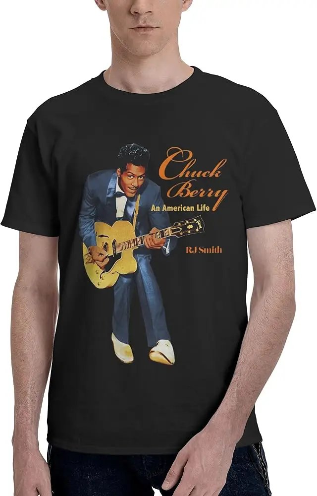 chuck Musics berry Men's Short Sleeve T-shirt Soft Cotton Shirt Crewneck Casual T-shirt Black