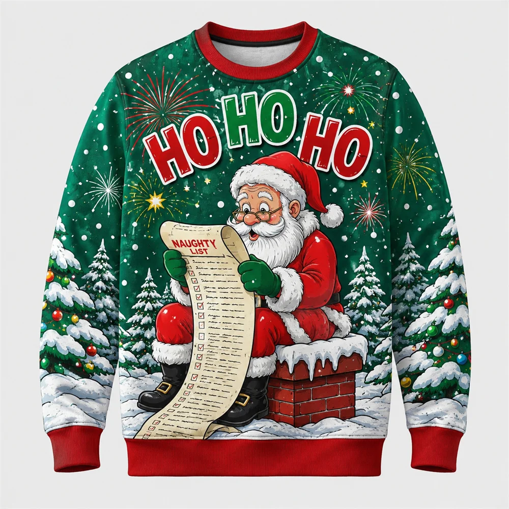 Funny Santa Claus Ho Ho Ho Ugly Sweater For Men Women Holiday Party Humour Design Crew Neck Pullover Sweatshirt Merry Christmas