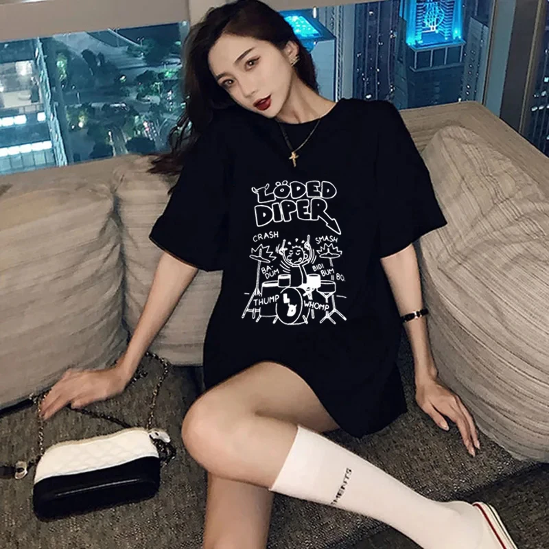 Women Short Sleeve T Shirt Spring Summer LODED DIPER letter emo kawaii Shirts Female Pullovers  Tee Y2k Clothes Streetwear Tops