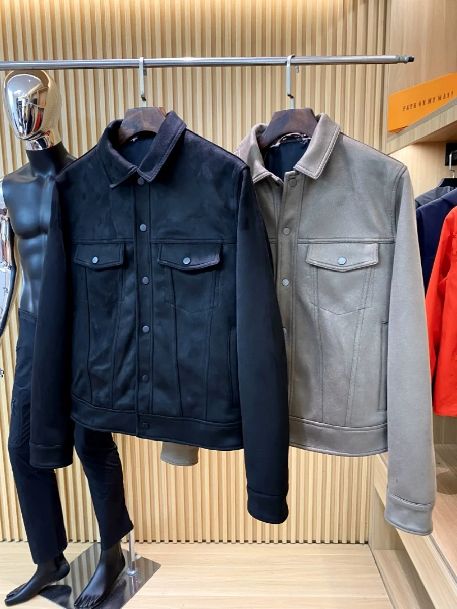 الإسبانية الراقية 2024 ربيع جديد الرجال خمر الجلد المدبوغ Jaet معطف السلس الملمس الشباب Faion الشتاء ملابس خارجية زر واحد