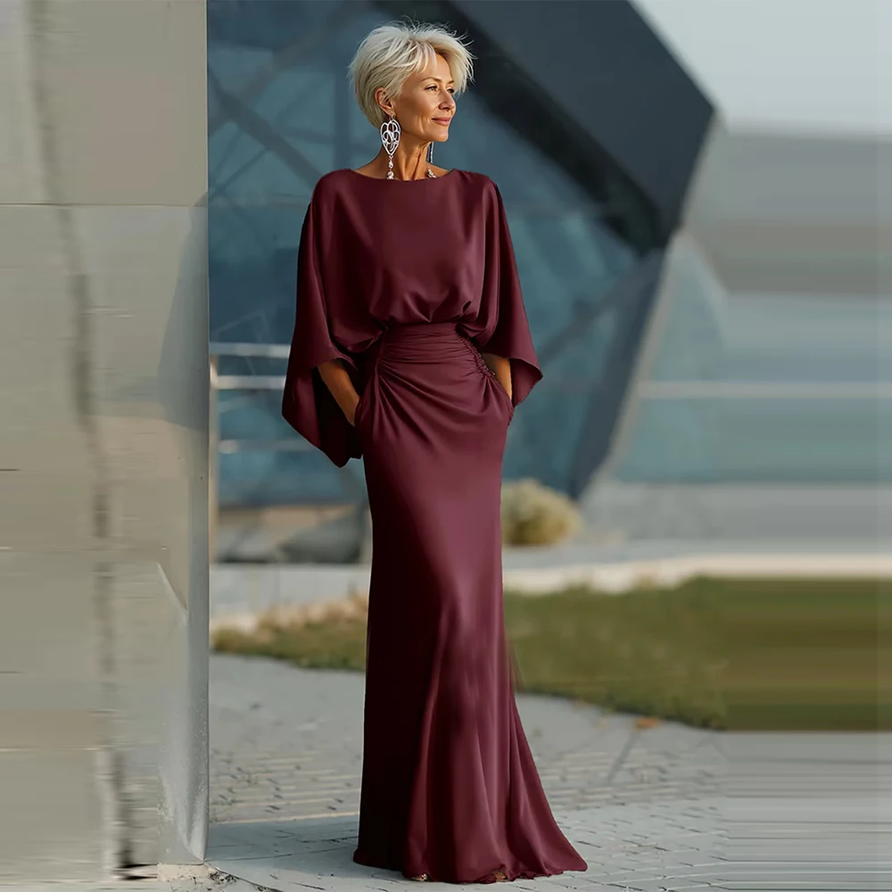 

Индивидуальные атласные бордовые платья для матери невесты: длинные, элегантные, современные, фасона «русалка», для торжественных мероприятий и свадебных вечеринок