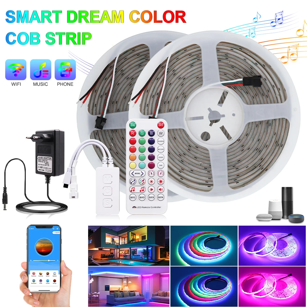

KLA Pixel LED Strip 12V 24V WS2811 Addressable Smart IC Dream Color RGB COB Tape LED Light APP Alexa Google Home Control