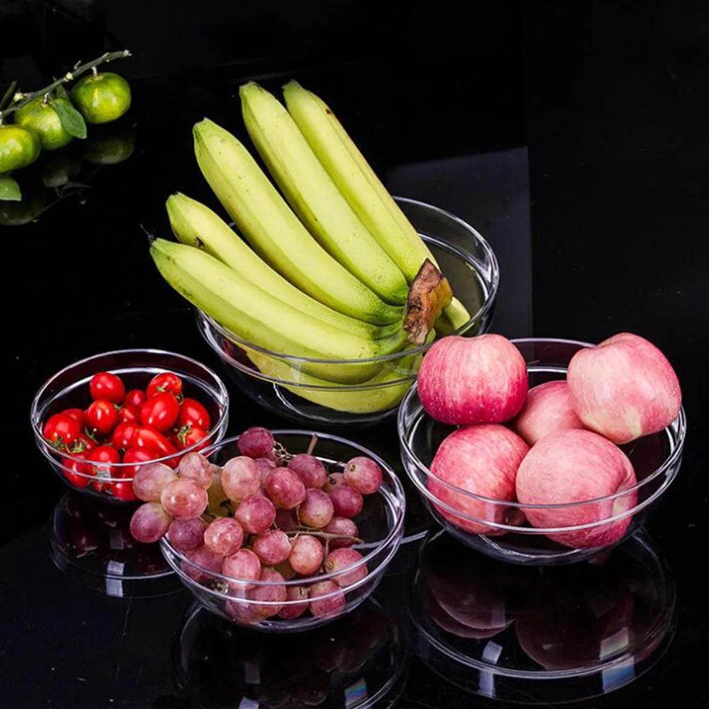 

4Pcs Salad Bowl Acrylic Thick Transparent Round Serving Fruit Vegetable Snack 14x6cm Perfect Patio Poolside