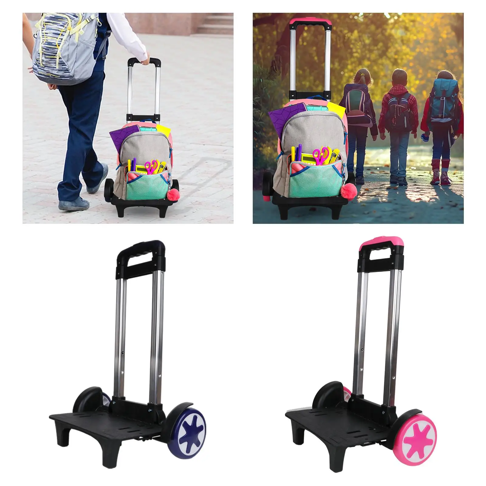 Backpack Trolley Compact Portable Wheeled Hand Trolley Roller Carrier Folding Wheeled Cart for Schoolbag Backpack Boxes Kids