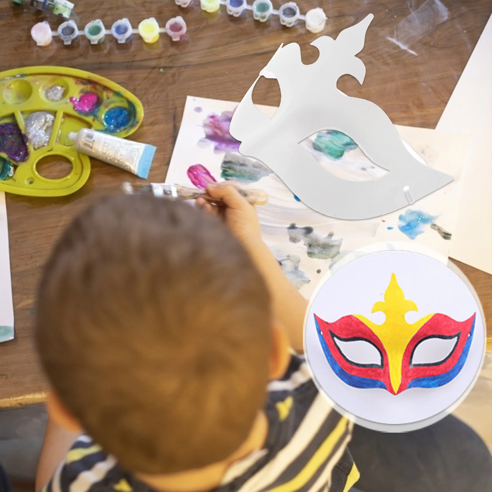 6 Stück Kronen-Rohlingspapiermasken zum Selbermachen, unbemalt, weiß, halbes Gesicht, Maskerade-Maske für Kostüm, Papier, leere Maske, Bastelrohlinge