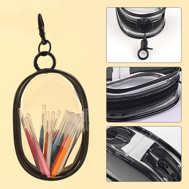 Multi-functional Portable Clear Cosmetics Storage Bag Space Saving Organizer Earphones Chargers Powder Puff Mini Keychain Loop