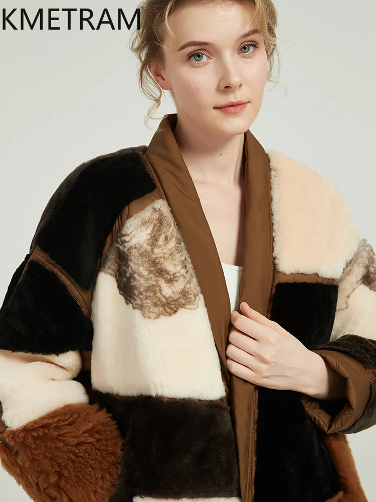 KMETRAM جلد الغنم الحقيقي مع الصوف المرفقة معاطف الفرو امرأة الدفء فضفاضة المرأة الشتاء سترة 2025 ملابس القهوة القصيرة7]