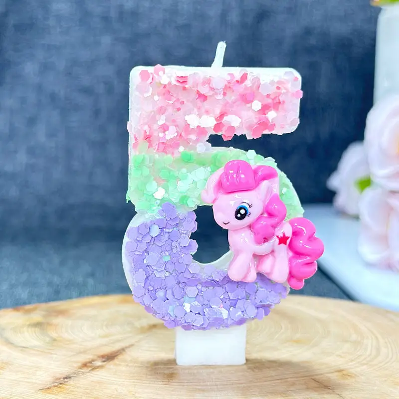 Kawaii My Little Pony Number Birthday Candle Pinkie Pie Digital Candles Birthday Cake Decoration Anniversary Party Candles