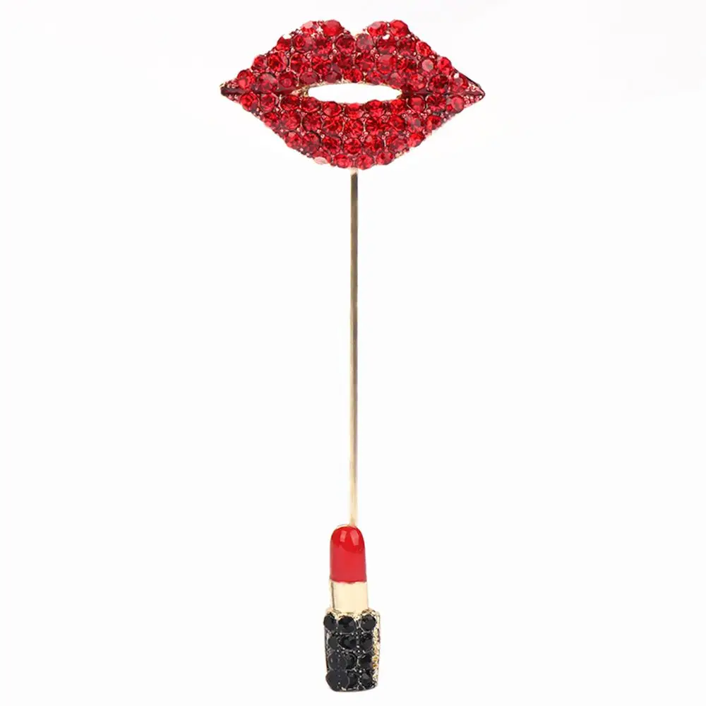 Rhinestone Banquet Fashion Accessories Romantic Badge Scarf Pin Red Lip Lipstick Brooch Jewelry