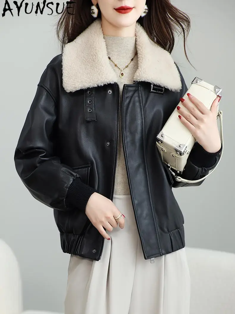 AYUNSUE Giacca in vera pelle naturale Donna Giacche da moto Primavera Autunno Vestiti Cappotto in cotone Cappotti da donna 2025 Jaqueta De Couro