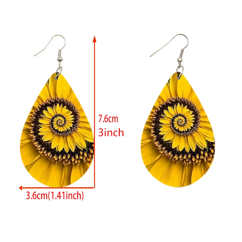 SOMESOOR Cute Ukulele Guitar Teardrop Earrings Leopard Sunflower Mushroom Printed Small Wooden Dangle Jewelry For Women Gifts