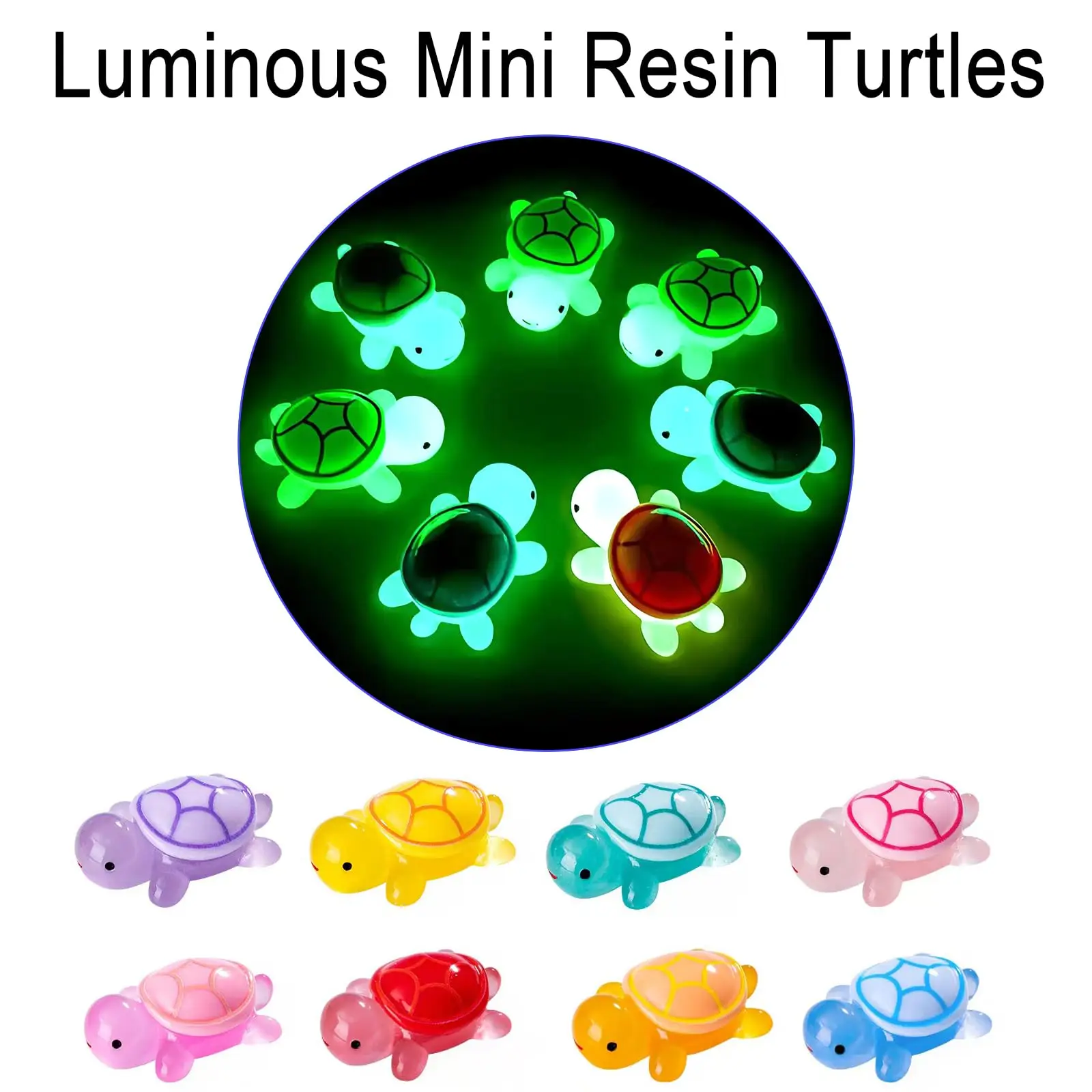 100pcs Cute Mini Luminous Turtle Ornaments Glowing in The Dark Miniatures Turtles Micro Landscape Garden Home Decor Gift