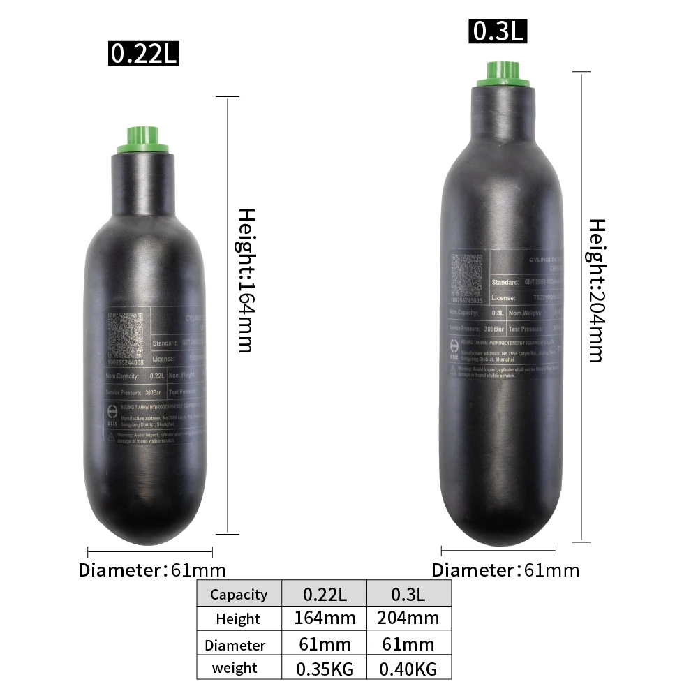 4500PSI 300Bar 30MPA 0.36L 0.42L 0.5L Carbon Fiber Cylinder HPA Tank Diving Scuba Bottle M18*1.5