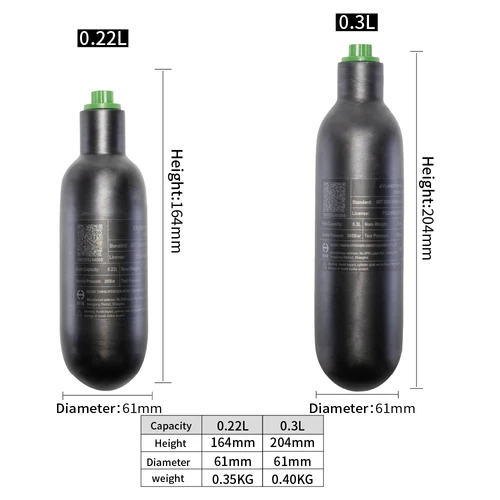 Imagen 2 del producto 4500PSI 300Bar 30MPA 0.36L 0.42L 0.5L Cilindro de fibra de carbono HPA Tanque de buceo Botella de buceo M18 * 1.5
