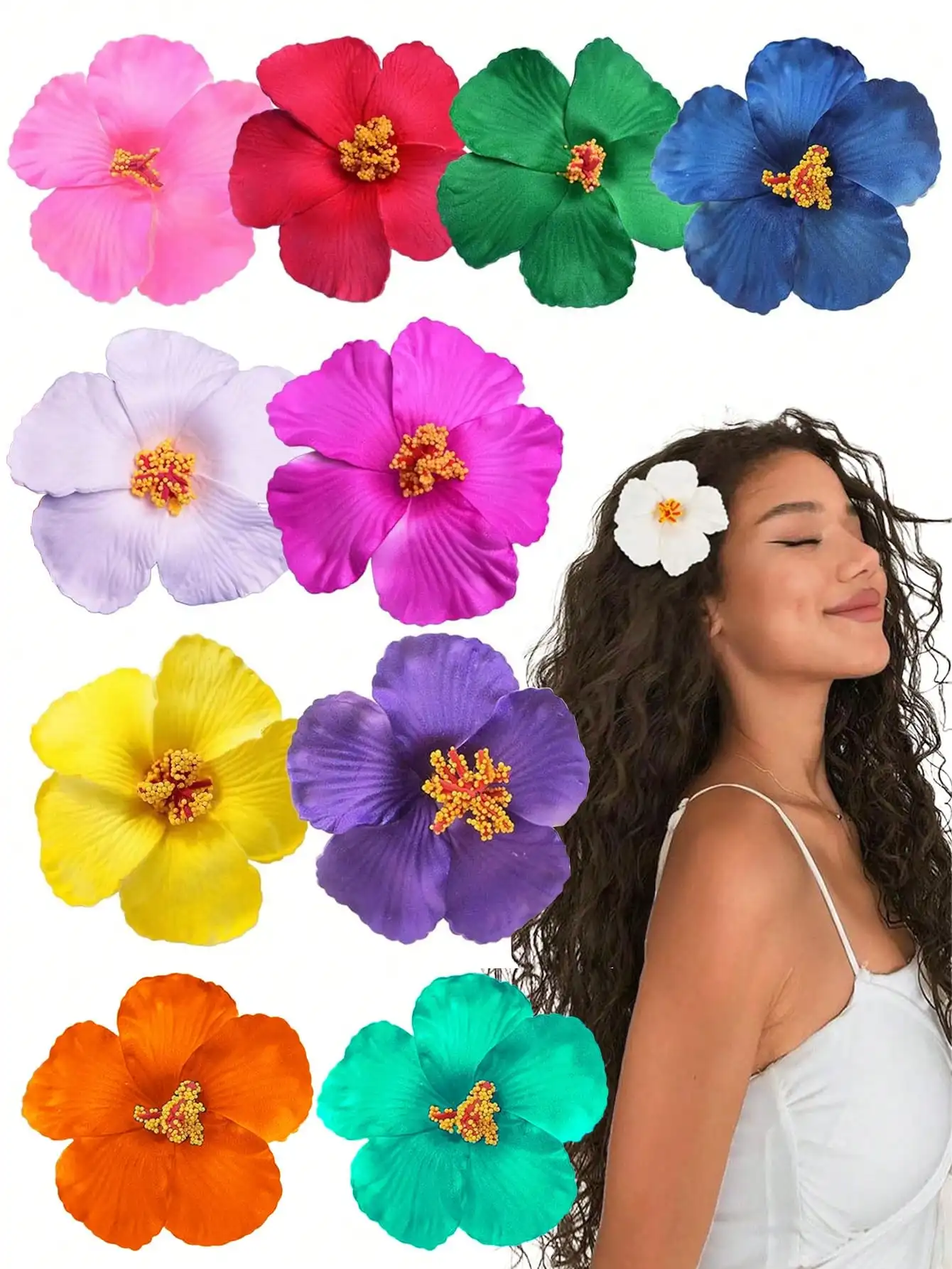 

10pcs Hawaiian Hibiscus Flower Hair Clips For Women Bohemian Style Artificial Fabric Hair Accessories