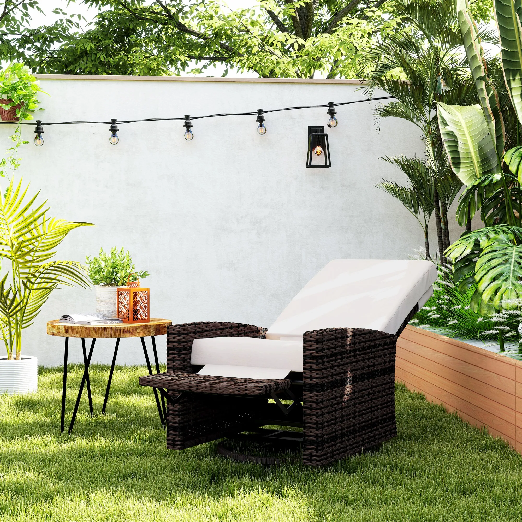 Outdoor Furniture Lounge Set - Reclining Rattan 360° Swivel Chair, Outdoor